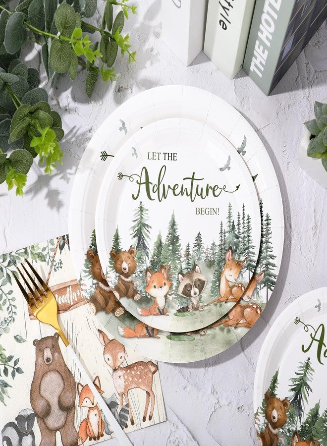Whaline 72Pcs Let The Adventure Begin Party Supplies Baby Shower Plates Napkins Tableware Set Adventure Awaits Disposable Tableware For Baby Shower Birthday Adventure Party Table Decor Serve 24 - Image 4